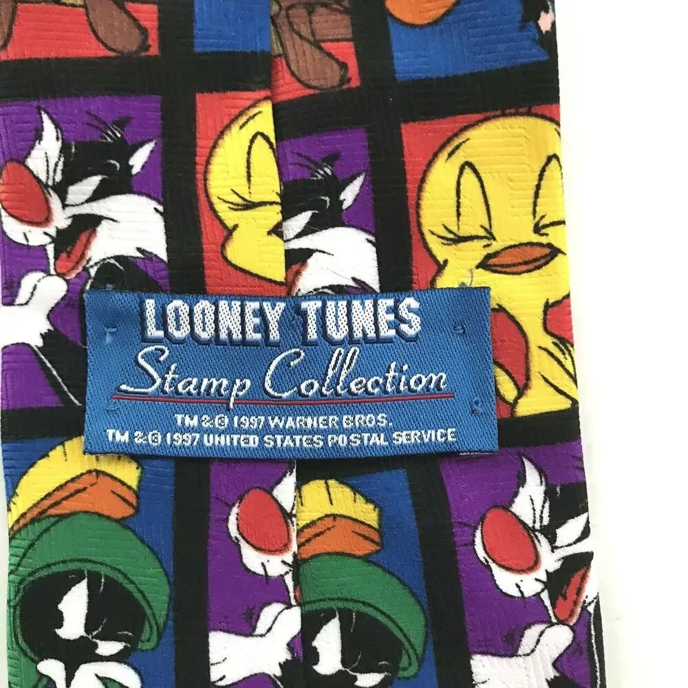 Vtg 1997 Looney Tunes Warner Brothers Stamp Collection Tie Cartoon Characters